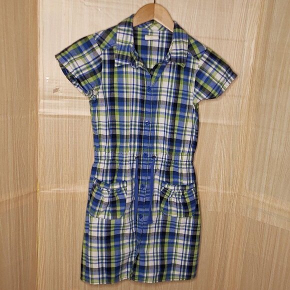Crazy 8 Girls Blue Green Plaid Short Sleeve Cotton Dress 12 - Picture 1 of 6